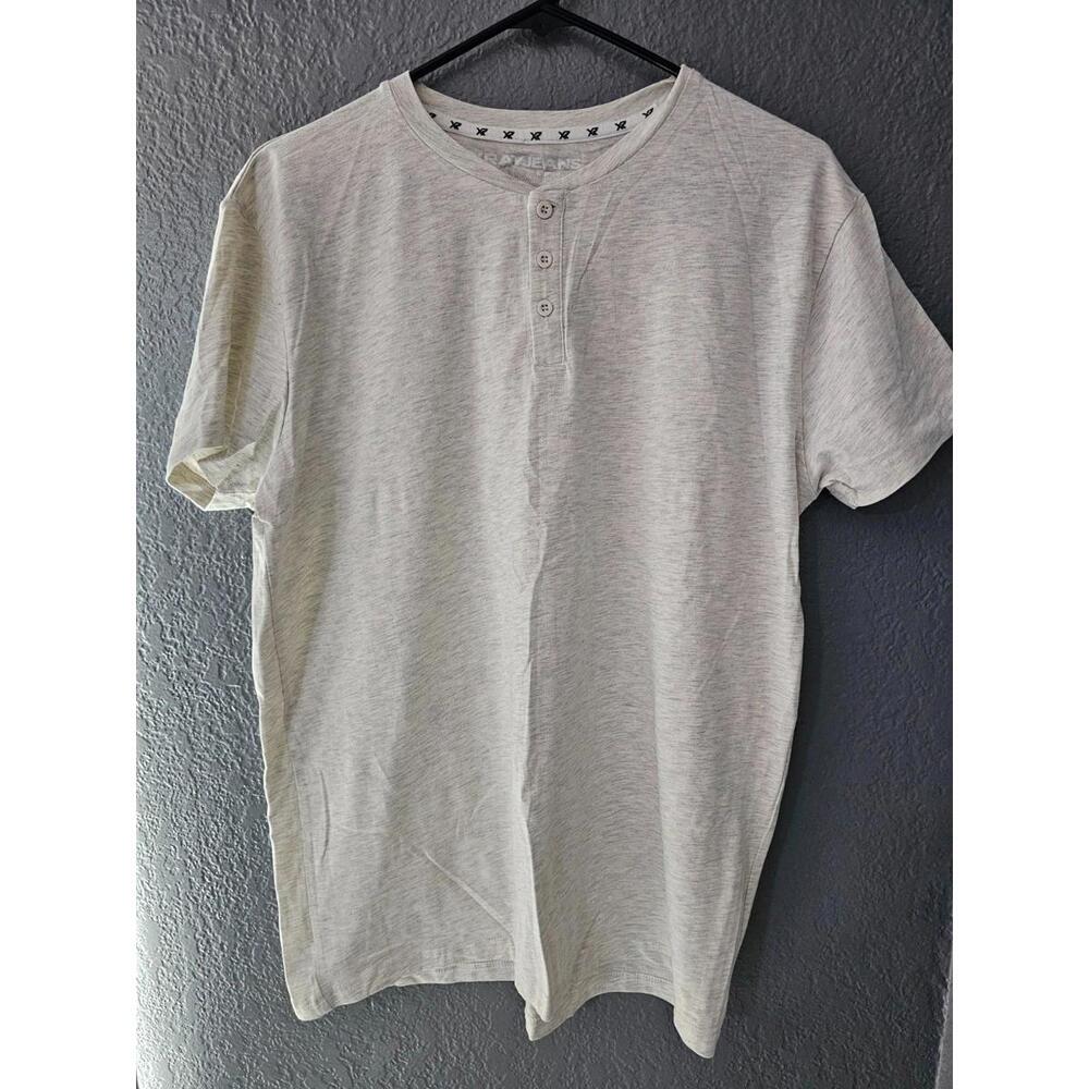 Men's Xray Jeans Shirt Short Sleeve Size Large Ivory Ultimate Stretch Premium